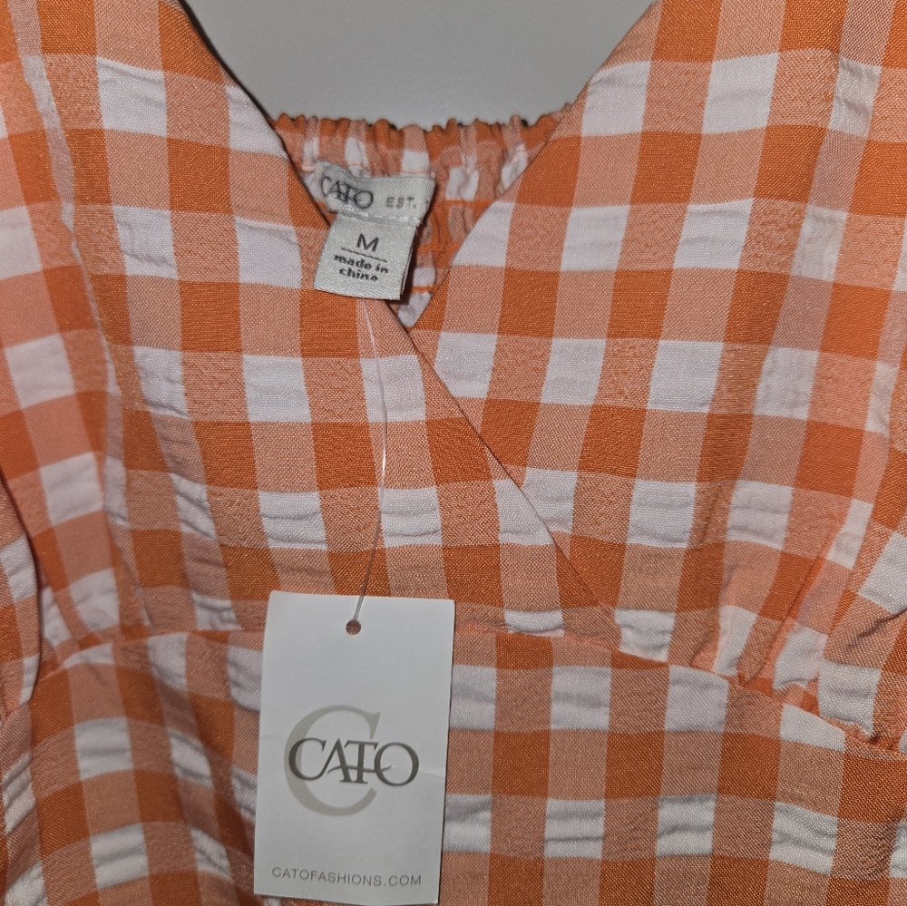 Catos Orange & White Gingham Print Dress - Picture 2 of 3